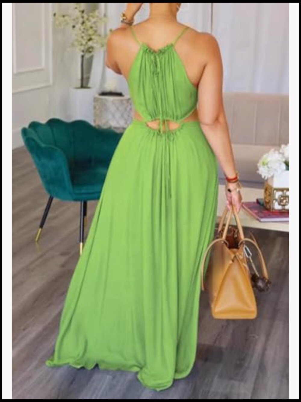 Cut Out Sleeveless Spaghetti Strap Halter Maxi Dress Flowy Beach Vacation Dress - Picture 4 of 7